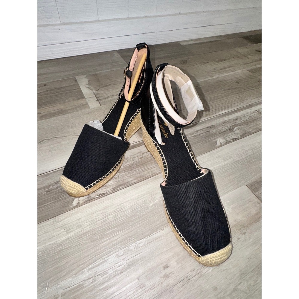 Kate Spade Palma Espadrille Wedge Sandals Women Black Scalloped 7.5B